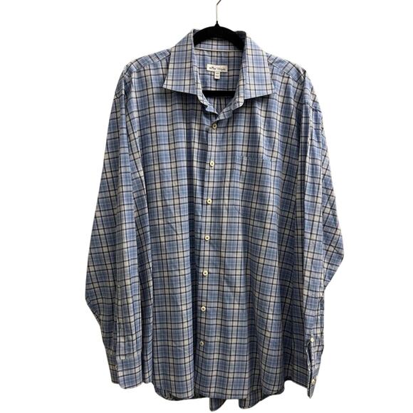 Peter Millar 100% Cotton XXL Blue Plaid Button Up Long Sleeve Shirt - Picture 1 of 4